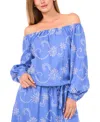Vince Camuto Eyelet Off The Shoulder Long Sleeve Top In Blue