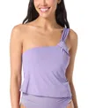 Vince Camuto Womens One Shoulder Tankini Top High Waisted Bikini Bottoms In Lavender