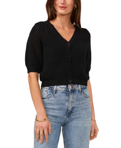 Vince Camuto Women's Open-knit Puff-sleeve Cardigan Sweater In Rich Black