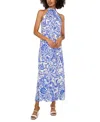 Vince Camuto Print Sleeveless Halter Neck Dress In Marine Blue