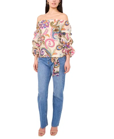 Vince Camuto Women's Paisley-print Bubble-sleeve Off-the-shoulder Blouse In Pink