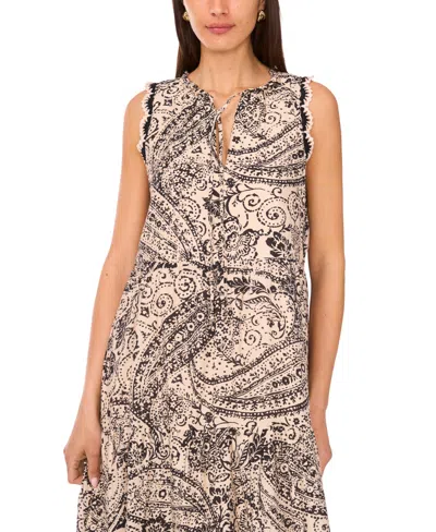 Vince Camuto Women's Paisley-print Crocheted-trim Dress In Neutral