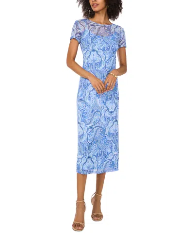 Vince Camuto Women's Paisley-print Mesh Midi Dress In Canal Blue