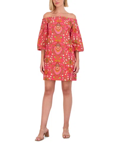 Vince Camuto Plus Womens Linen Off-the-shoulder Mini Dress In Pink