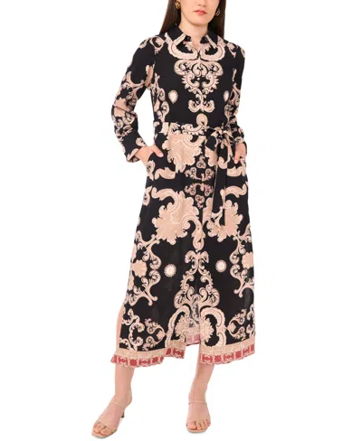 Vince Camuto Women's Paisley Tie-waist Maxi Shirtdress In Black