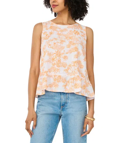 Vince Camuto Ruffle Peplum Linen-blend Top In Multi