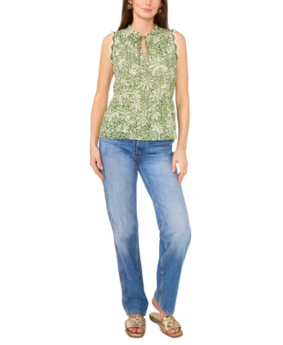Vince Camuto Women's Peplum-hem Floral-print Crocheted-trim Top In Green