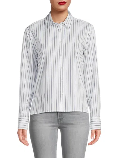 Vince Camuto Women's Pinstripe Button Down Shirt In Navy