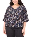 Vince Camuto Women's Plus Size Printed V-neck Bubble Sleeve Top In Purple