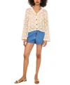 Vince Camuto Pointelle V Neck Long Sleeve Cardigan