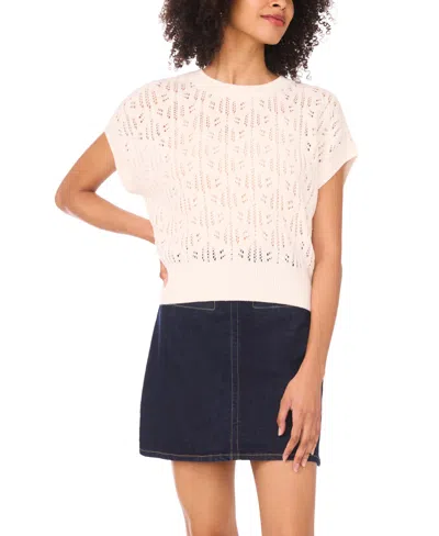 Vince Camuto Women's Pointelle Crew Neck Tank Sweater Top In White