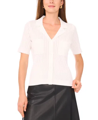 VINCE CAMUTO WOMEN'S POINTELLE SHORT-SLEEVE BUTTON-FRONT TOP