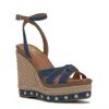 Vince Camuto Poula Womens Denim Studded Wedge Sandals In Multi
