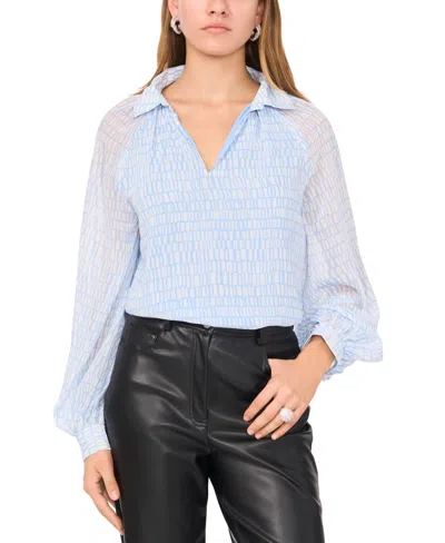 Vince Camuto Women's Printed Collared Raglan-sleeve Top In Sky