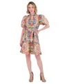 Vince Camuto Print Ruffle Tie Waist Puff Sleeve Dress In Multi