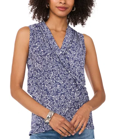 Vince Camuto Women's Printed Crossover-wrap Tank Top In Dew Blue