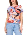 Vince Camuto Palm Print Rolled Cuff Top In Serene Sky