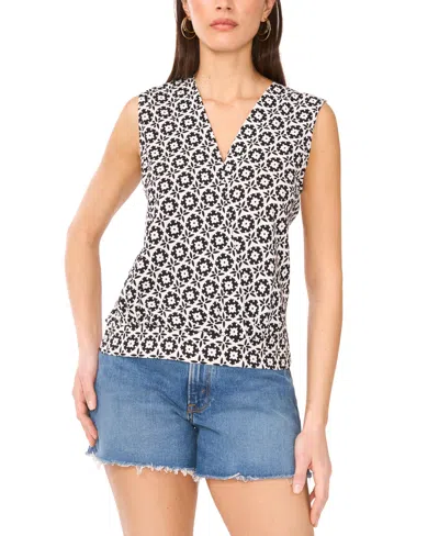 VINCE CAMUTO WOMEN'S PRINTED FAUX-WRAP SLEEVELESS TOP