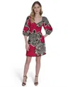 Vince Camuto Placed Floral Empire Waist Dress In Red