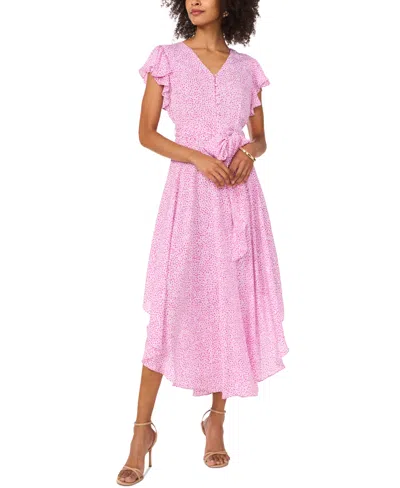 Vince Camuto Women's Printed Flutter-sleeve Handkerchief Dress In Violet Blush