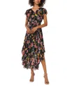 Vince Camuto Women's Printed Flutter-sleeve Midi Dress In Rich Black