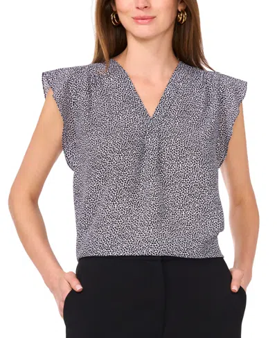 Vince Camuto Women's Printed Flutter-sleeve Top In Rich Black