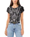Vince Camuto Flutter Sleeve Mesh Top In Rich Black