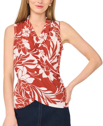 Vince Camuto Women's Printed Front Cross Over Wrap Tank Top In Brown