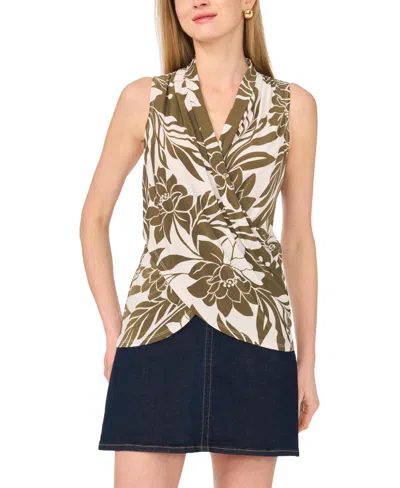 Vince Camuto Women's Printed Front Cross Over Wrap Tank Top In Brown