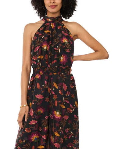 Vince Camuto Women's Printed Halter Neck Smocked-waist Jumpsuit In Black