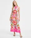 Vince Camuto Women's Printed Halter Sleeveless Maxi Dress In Hot Pink