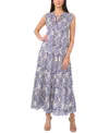 Vince Camuto Tie Neck Tiered Cotton Maxi Dress In Deep Blue