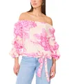 Vince Camuto Off-the-shoulder Linen-blend Blouse In Pink Orchid