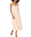 Vince Camuto Floral Godet Pleat Linen Blend Dress In Oyster Grey