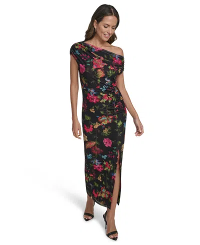 Vince Camuto Floral One-shoulder Mesh Maxi Dress In Multi