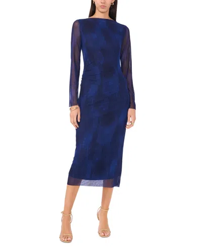 Vince Camuto Women's Printed Mesh Midi Dress In Classic Navy