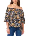Vince Camuto Floral Off The Shoulder Bubble Sleeve Blouse In Rich Black
