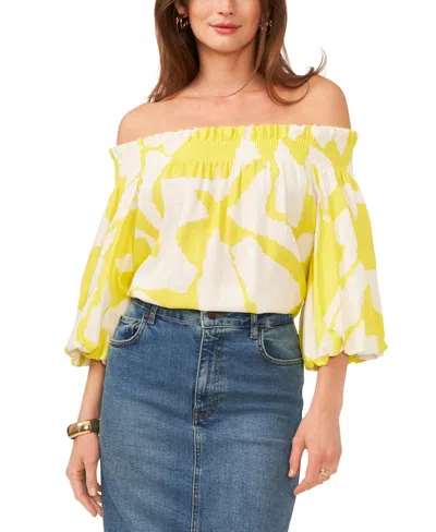 Vince Camuto Women's Printed Off-the-shoulder Blouson-sleeve Top In Bright Lemon