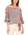VINCE CAMUTO WOMEN'S PRINTED OFF THE SHOULDER BUBBLE SLEEVE TIE FRONT BLOUSE
