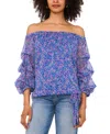 Vince Camuto Women's Printed Off-the-shoulder Bubble-sleeve Top In Blue