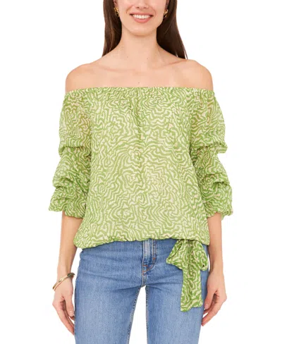Vince Camuto Women's Printed Off-the-shoulder Bubble-sleeve Top In Salted Lime