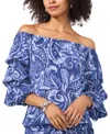 Vince Camuto Paisley Floral Off The Shoulder Bubble Sleeve Top In Denim