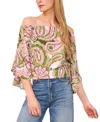 Vince Camuto Off The Shoulder Flutter Sleeve Top In Green Paisley
