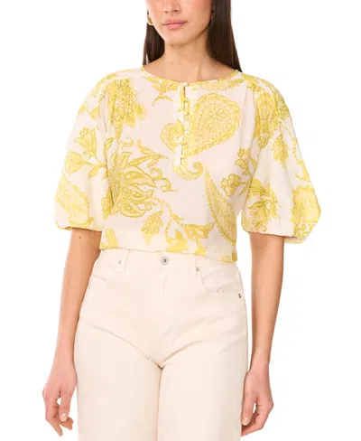 Vince Camuto Women's Printed Puff-sleeve Button Top In Sunshine