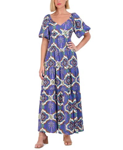 Vince Camuto Women's Printed Puff-sleeve Maxi Dress In Porcelain Blue