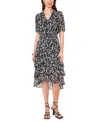 VINCE CAMUTO WOMEN'S PRINTED PUFF-SLEEVE TIERED MIDI DRESS