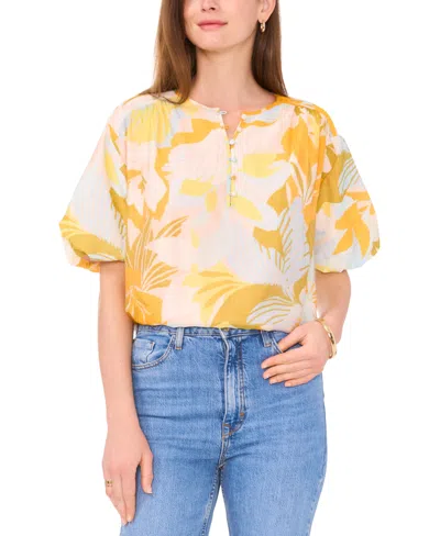 Vince Camuto Women's Printed Puff-sleeve Top In Airy Blue Yellow