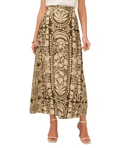 Vince Camuto Floral A-line Maxi Skirt In Dark Olive