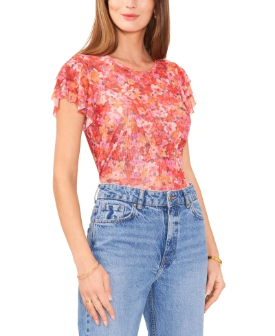 Vince Camuto Women's Printed Ruffled Sleeve Crewneck Blouse In Tulip Red