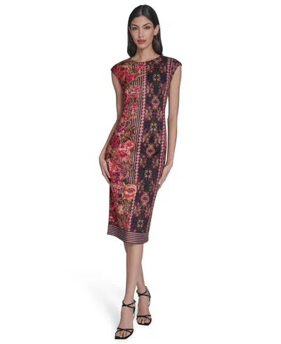 Vince Camuto Plus Size Placement Print Bodycon Midi Dress In Multi